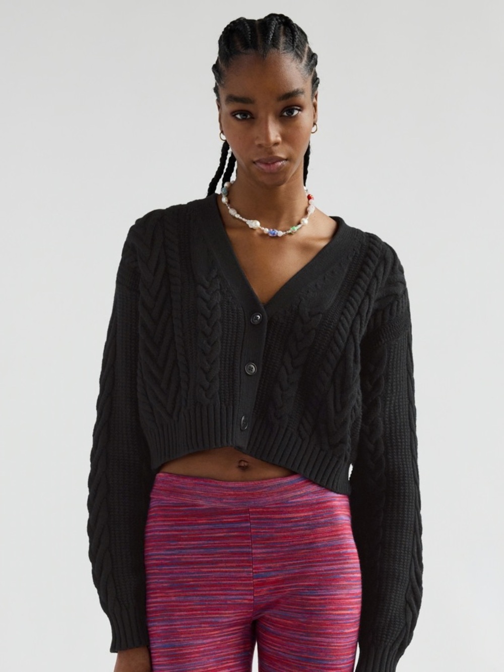 Aritzia Sunday Best Cooper Boxy Cropped Cable Knit Merino Wool Blend Cardigan